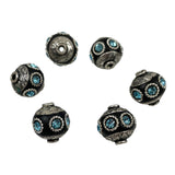 Silver & Aqua Rhinestone Kashmiri Beads Handcrafted