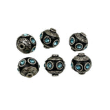 Silver & Aqua Rhinestone Kashmiri Beads Handcrafted