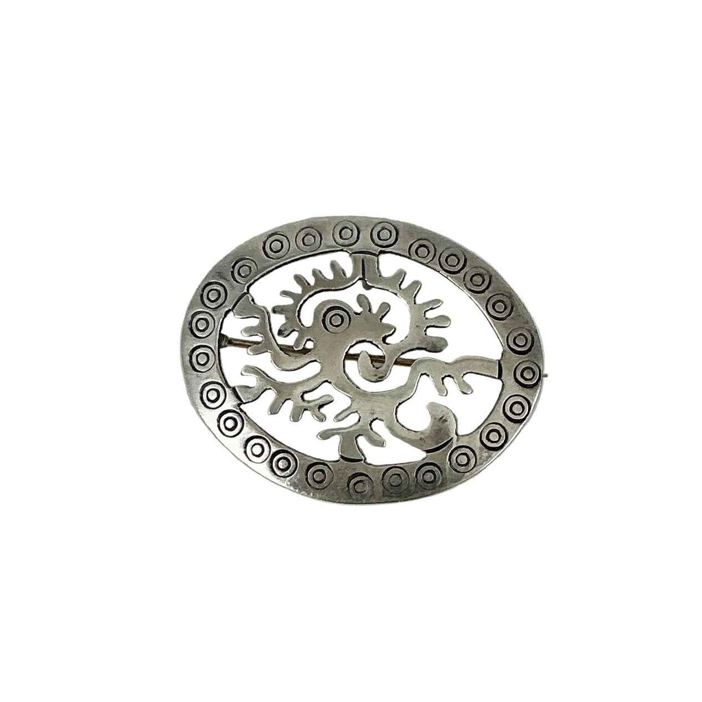 Vintage Mexican Aztec Monley Brooch & Pendant Signed JS