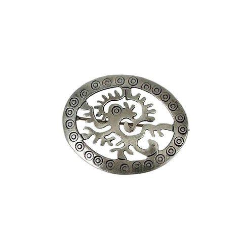 Vintage Mexican Aztec Monley Brooch & Pendant Signed JS