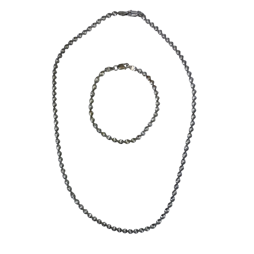 Italian Sterling Silver Twisted Chain Necklace & Bracelet Set