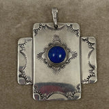 Sterling & Lapis Cross Pendant Vintage Mexican Silver
