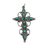 Ornate Sterling Silver & Turquoise Cross Pendant Vintage Navajo