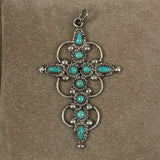 Ornate Sterling Silver & Turquoise Cross Pendant Vintage Navajo