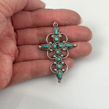 Ornate Sterling Silver & Turquoise Cross Pendant Vintage Navajo