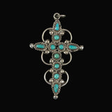 Ornate Sterling Silver & Turquoise Cross Pendant Vintage Navajo