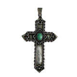 Native American Sterling Silver & Turquoise Cross Pendant 2.5 inches