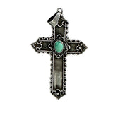 Native American Sterling Silver & Turquoise Cross Pendant 2.5 inches