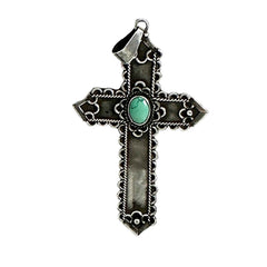 Native American Sterling Silver & Turquoise Cross Pendant 2.5 inches