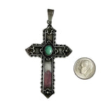 Native American Sterling Silver & Turquoise Cross Pendant 2.5 inches