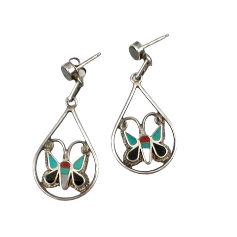 Zuni Sterling & Gemstone Butterfly Earrings