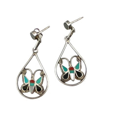 Zuni Sterling & Gemstone Butterfly Earrings