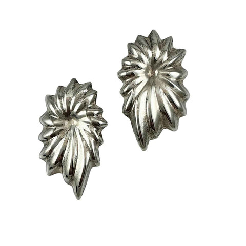 Large Sterling Silver FLoral Pierced Earrings Mexican Vintage