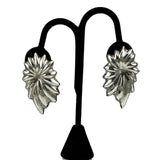 Large Sterling Silver Floral Pierced Earrings Mexican Vintage