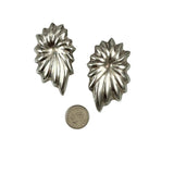 Large Sterling Silver Floral Pierced Earrings Mexican Vintage