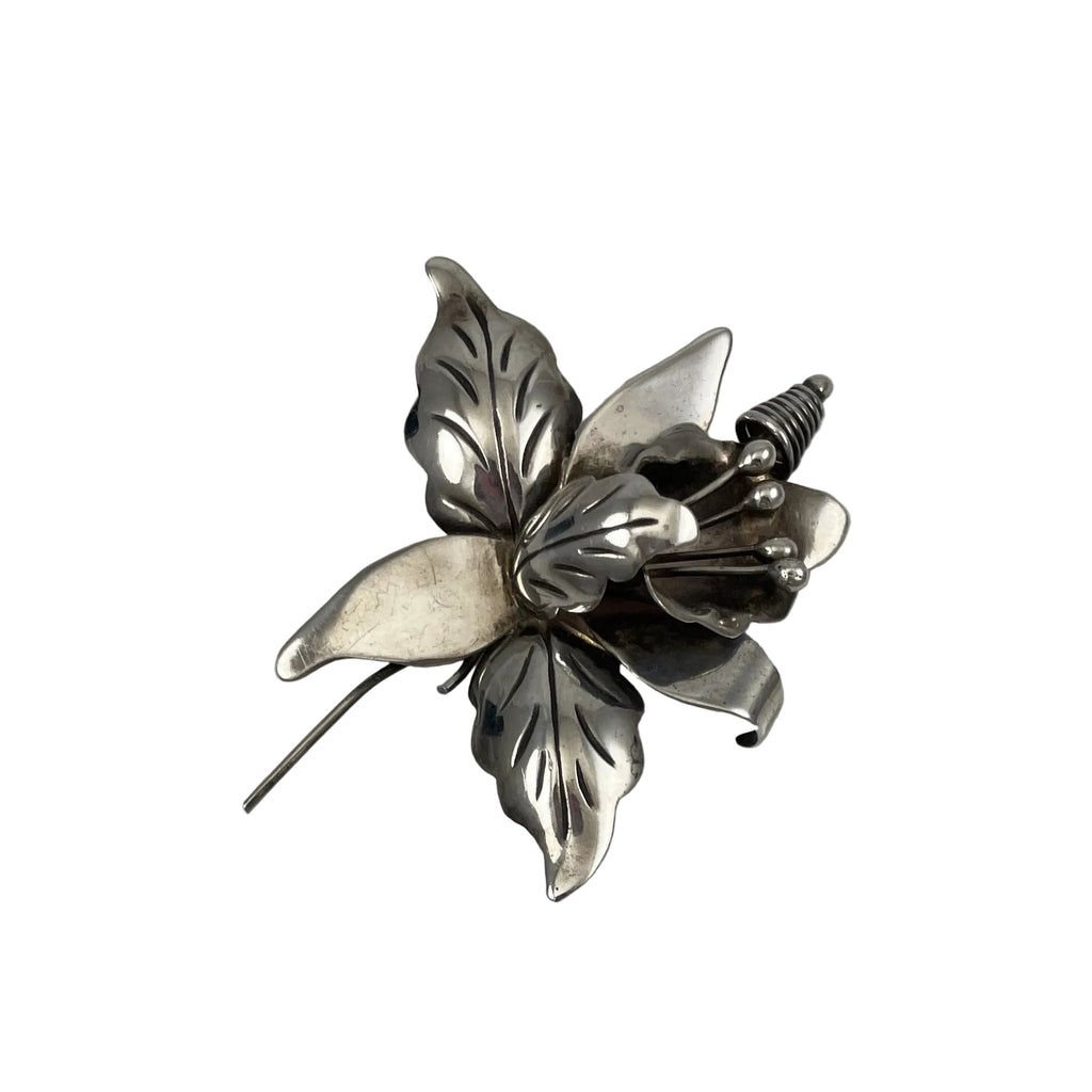 Mexican Sterling Floral Brooch- Signed DS Vintage