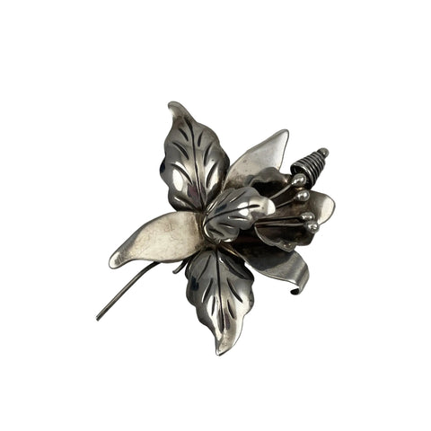 Mexican Sterling Floral Brooch- Signed DS Vintage