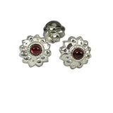 Sterling Silver Garnet Floral Earrings