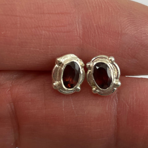 Sterling Silver Garnet Stud Earrings