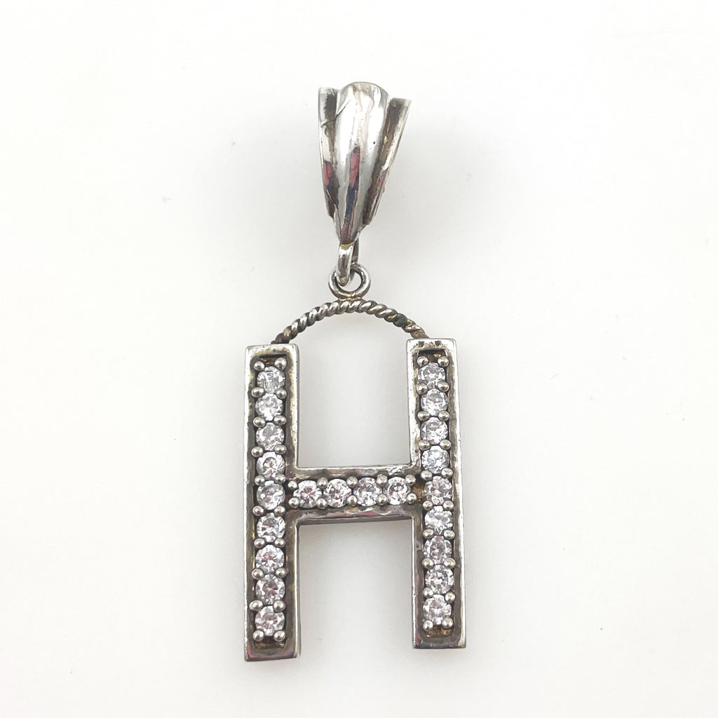 Sterling & Rhinestone Initial H Pendant