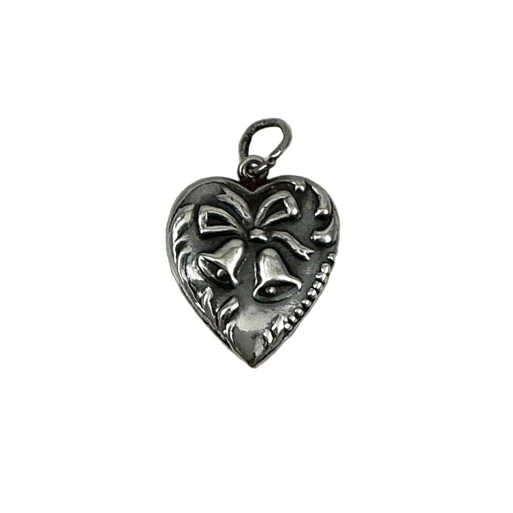 Sterling Silver Puffy Heart Wedding Bells Charm 1940's