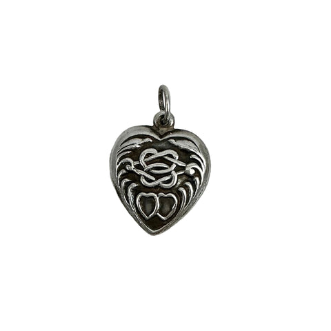 Sterling Silver Puffy Heart Knot Charm 1940's