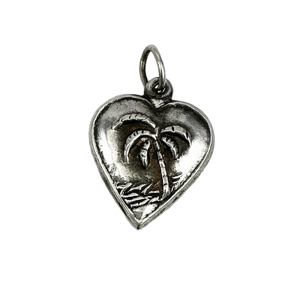 Sterling Silver Puffy Heart Palm Tree Charm 1940's