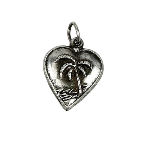 Sterling Silver Puffy Heart Palm Tree Charm 1940's