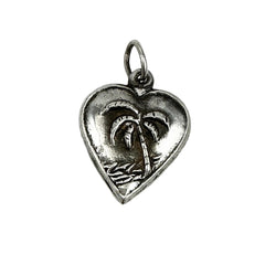 Sterling Silver Puffy Heart Palm Tree Charm 1940's