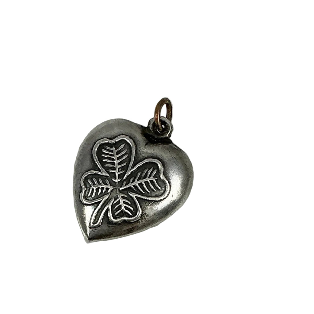 Sterling Puffy Heart Four Leaf Clover Charm Vintage