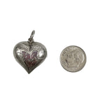Sterling Hand Engraved Puffy Heart Pendant Vintage