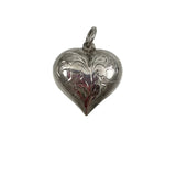 Sterling Hand Engraved Puffy Heart Pendant Vintage