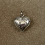 Sterling Hand Engraved Puffy Heart Pendant Vintage
