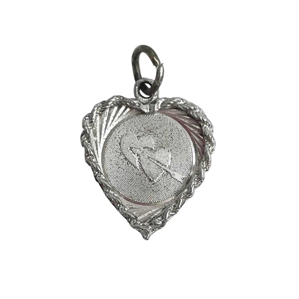 Sterling Silver Heart Charm Pendant by Crea Engraved Barbara Vintage