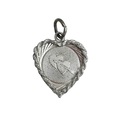 Sterling Silver Heart Charm Pendant by Crea Engraved Barbara Vintage