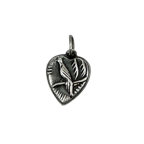 Sterling Silver Heart Charm with Bird 1940's