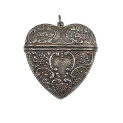 Sterling Repousse Heart Vesta, Locket Pendant Antique