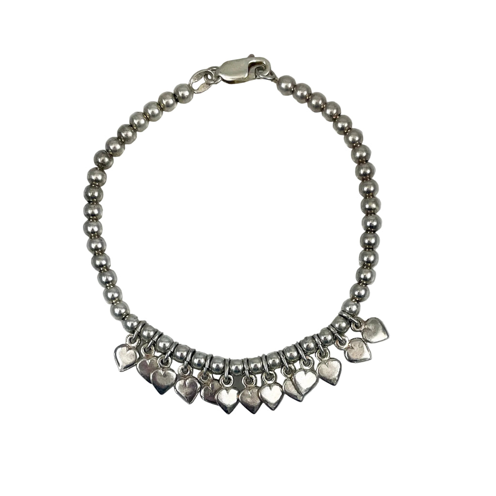 Sterling Silver Heart Charm Bracelet Vintage