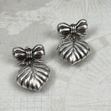 Sterling  Silver Fluted Heart Dangle Earrings Vintage