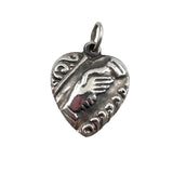 Sterling Heart Charm With Clasped Hands Victorian