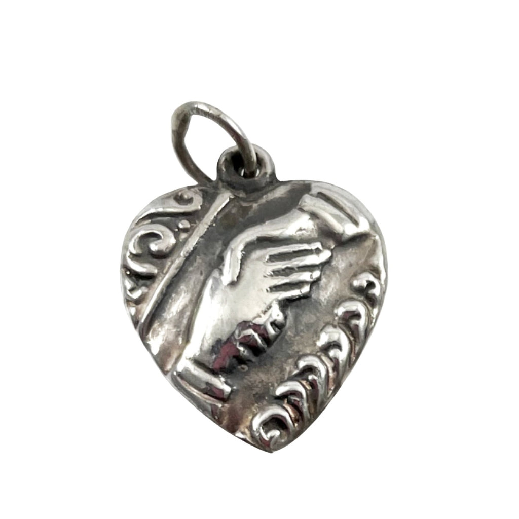 Sterling Heart Charm With Clasped Hands Victorian