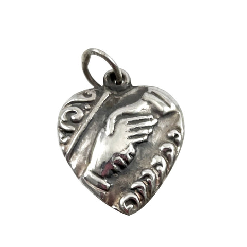 Sterling Heart Charm With Clasped Hands Victorian