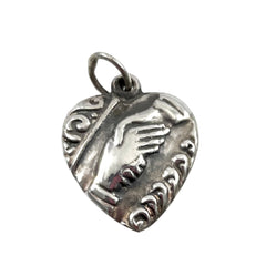 Sterling Heart Charm With Clasped Hands Victorian