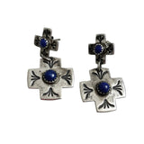 Lapis Sterling Cross Pierced Earrings Vintage