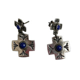 Lapis Sterling Cross Pierced Earrings Vintage