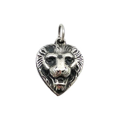 Sterling Lion Puffy Heart Charm 1920's