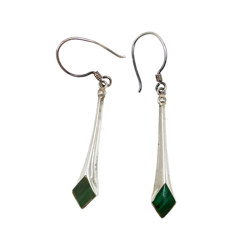 Sterling & Malachite Drop Pierced Earrings Vintage