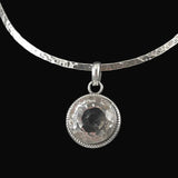 Large Round Rock Quartz & Sterling Framed Pendant