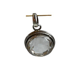 Large Round Rock Quartz & Sterling Framed Pendant