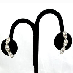 Art Deco Rhinestone Sterling Silver Earrings Clip On